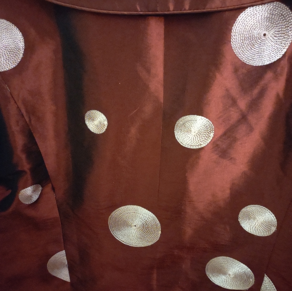 Grace Chuang Red Jacket. Embroidered Geometric Circles - Picture 4 of 5
